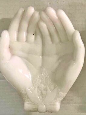 Vintage Avon "Touch of Beauty" Mid-Century Open Hand Milk Glass Trinket Dish
